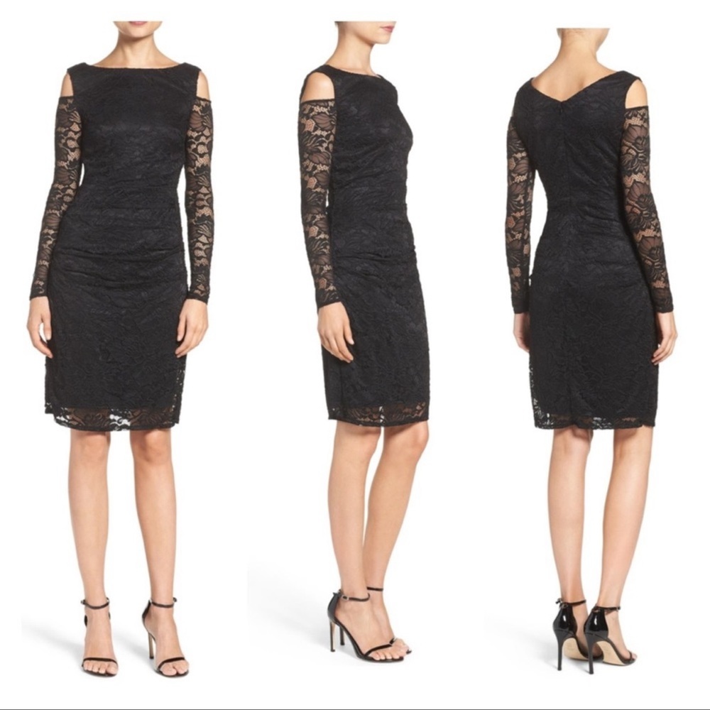 NWOT Black Laundry Shelli Segal Cold Shoulder Lace Dress